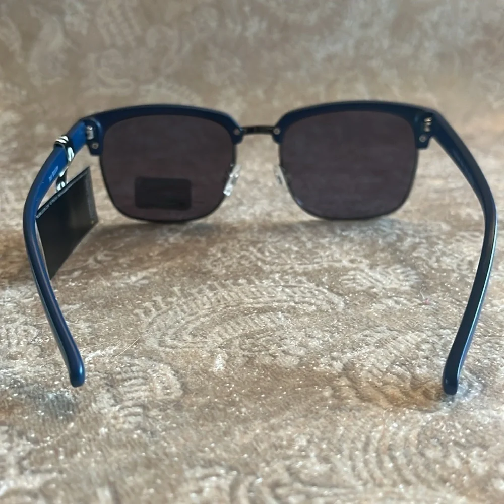Brand New True Religion Clubmaster Classic Square Metal Sunglasses Blue Accent